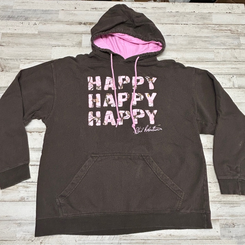 Duck Commander Hoodie Women's Size Large Brown Pink Happy Dynasty Phil Robertson
